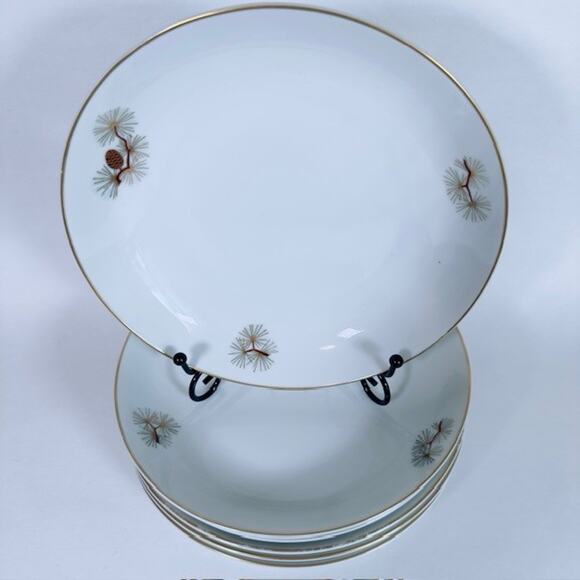 Fukagawa Arita Pine Cone (1) Soup Bowl Green/Gold Needles Brown/Gold Branches - Picture 14 of 16